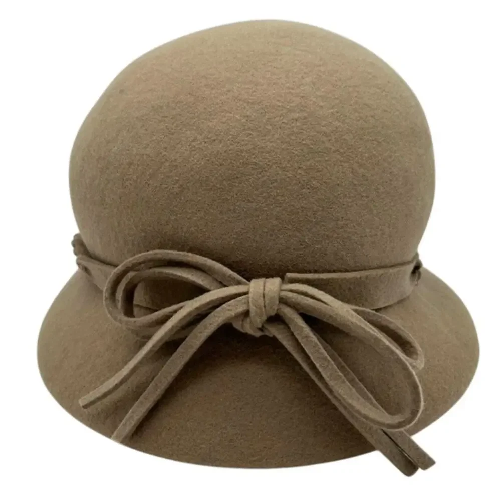 New Adora Wool Cloche Hat NWT Camel Tan Braided Band Bow One Size Classic Felt